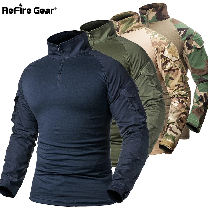 ReFire Gear-T-shirt à manches longues pour homme, vêtement militaire en coton solide, bleu marine, cochon dose, airsoft