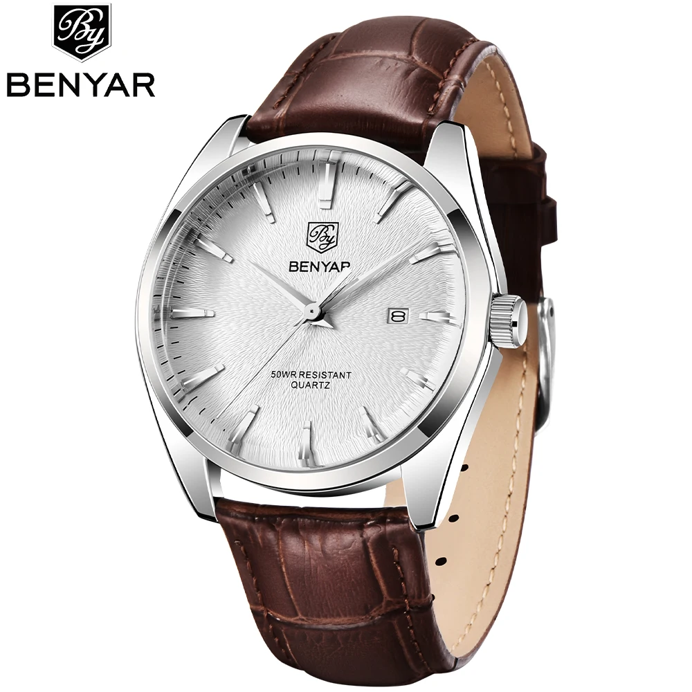 BENYAR Top Brand Men Leather Waterproof Military Watches Luxury Sports Quartz Watch for Men reloj hombre