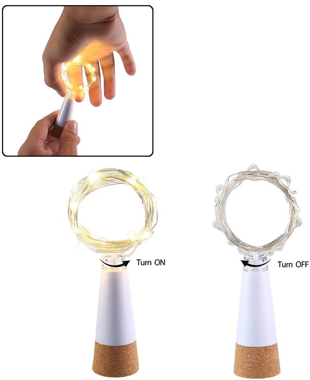 Luci LED Per Bottiglia Ricaricabili USB - Tappo In Sughero Con 20 LED Caldi, 2m Di Filo