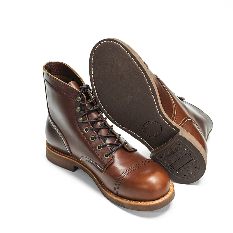 Trwałe buty motocyklowe Goodyear ze ściągaczem Wytrzymałe buty Heritage Vintage Oil Genuine Leather 8111 Red Punk Dla mężczyzn Skóra bydlęca Buty średniej wycięcia