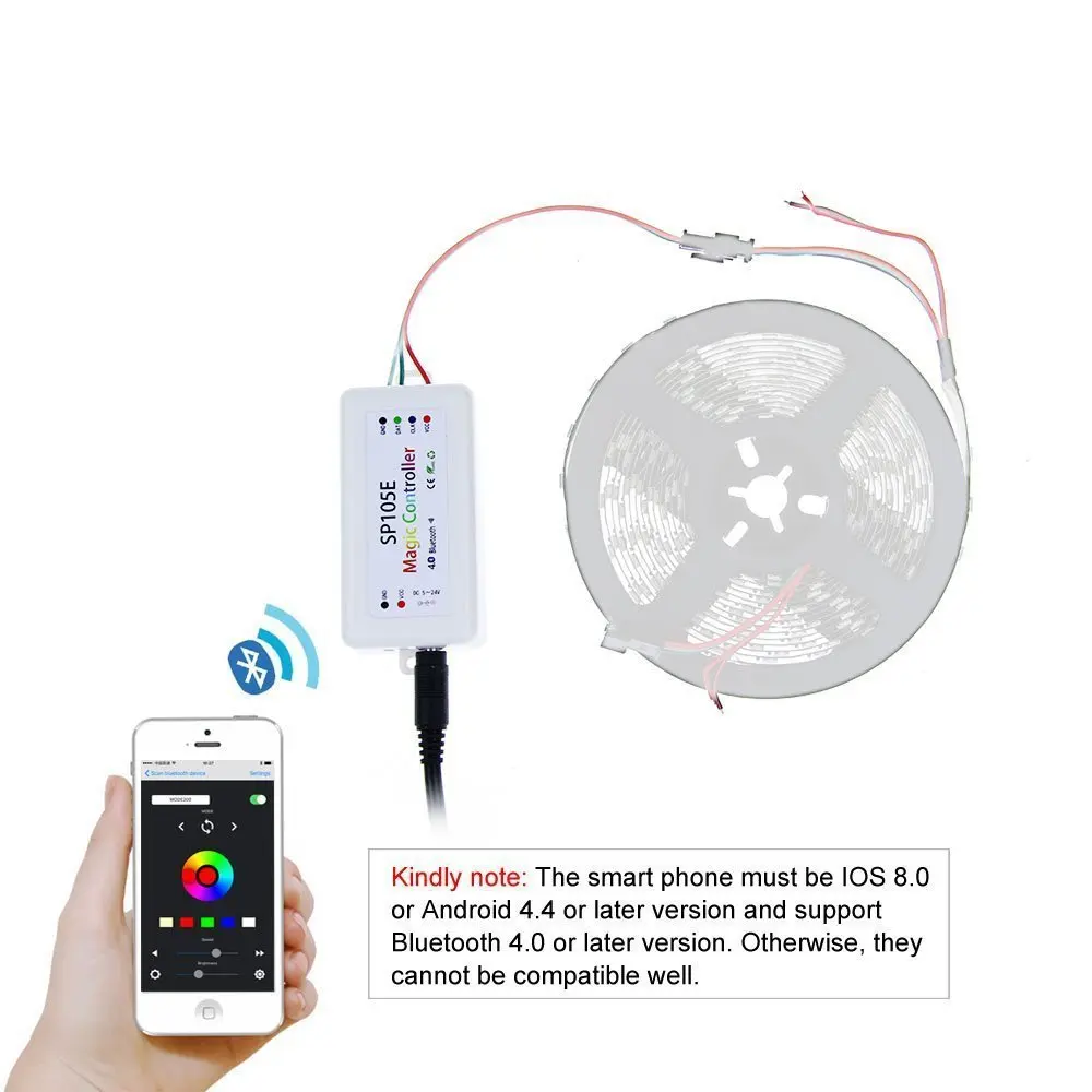 Music SPI APP Controller for WS2812B Led Strip SP105E Bluetooth SK6812RGB/RGBW APA102 WS2811 Pixels Tape Light DC5V-24V