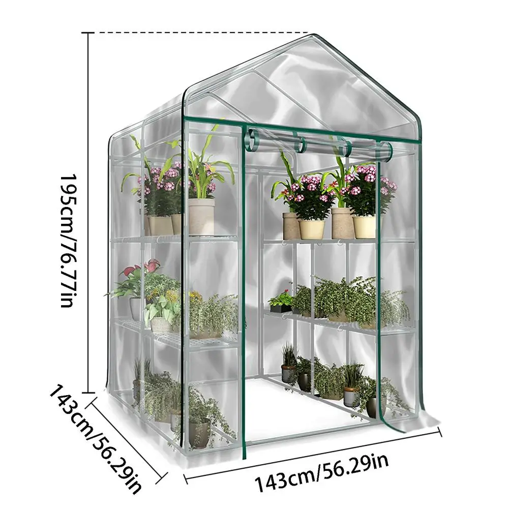 Garden Greenhouse PVC Cover Plants Keep WarmSunroom For Flowers Roll-up Windows (Without Iron Frame) 143*143*195cm/143*73*195cm