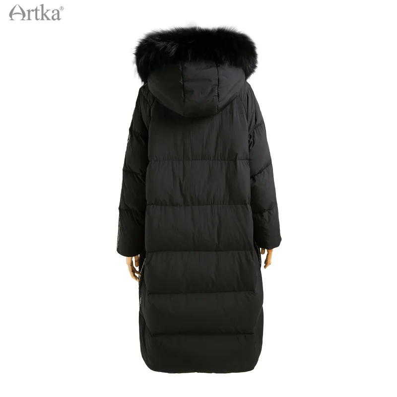 ARTKA 2021 Winter New Women Down Coat Fashion Casual 90% White Duck Down Coat Long Hooded Fur Collar Black Warm Coats YK20011D