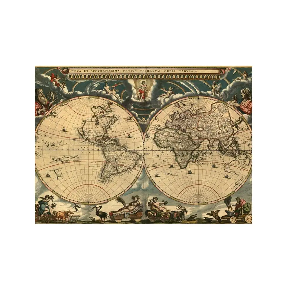 A2 Size Retro World Map Fine Canvas Wall Map HD Printed Unframed Painting For Office School Wall Decoration