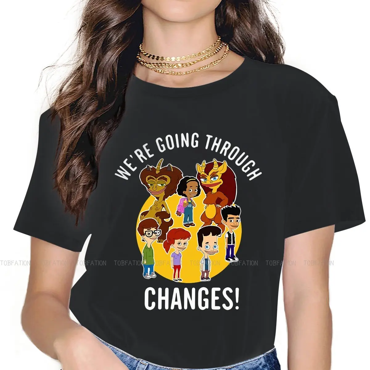 Big Mouth Nicholas Animated TV Girls T Shirt We Are Going Through Changes Female Tops Graphic Funny Tees Ladies 4XL Tshirt