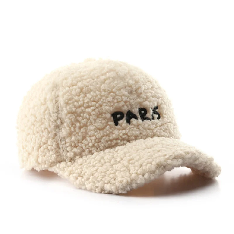 Baseball Cap Woman Faux Fur Brushed Hats Thick Warm Letter Snapback Winter Caps Casual Lambswool Trucker Hat Retro Bone Hats