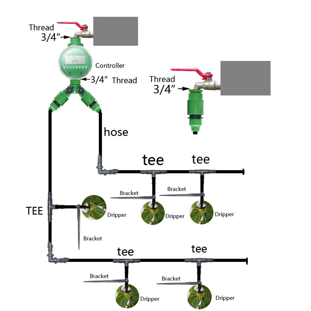 60M-5M DIY Drip Irrigation System Automatic Timer Watering Garden Hose Micro Drip Watering Kits with Adjustable Drippers