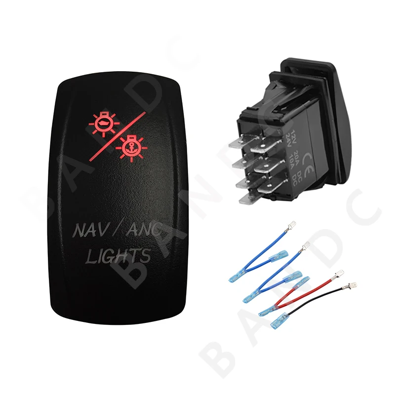 

12V 24V Car Boat NAV/ANC Lights Rocker Switch 5P On-Off Red Led Lamp for Marine Vehicle Yacht Ship, Boat Accessories