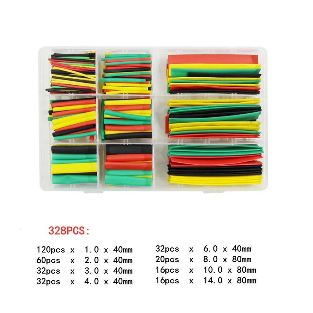 328Pcs/set Sleeving Wrap Wire Car Electrical Cable Tube kits Heat Shrink Tube Tubing Polyolefin 8 Sizes Mixed Color DIY Cut  KIT