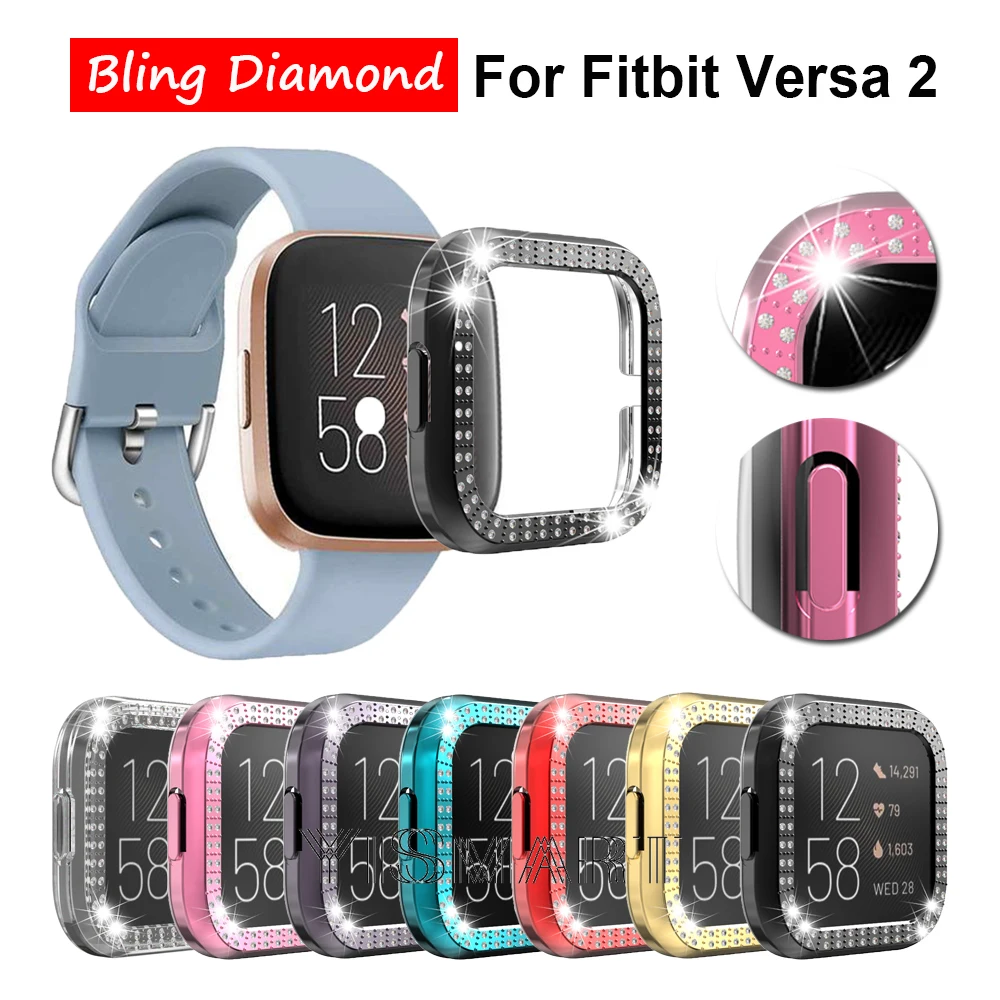 Diamonds Case For Fitbit Versa 2 Luxury Bling Crystal Frame Hard PC Bumper Shockproof Watch Cover Protection