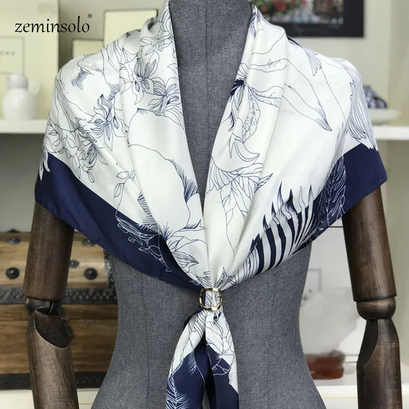 Bufanda de seda satinada para mujer, pañuelo con estampado de Hijab, cuadrado, a la moda, 90x90cm, 2020