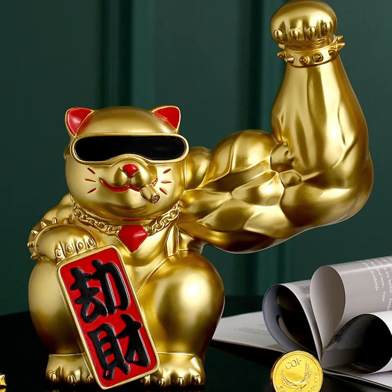 

Large Robbery Cat Ornaments Vigorously Muscular Giant Arm Violence Lucky Cat Creative Home Store Gift