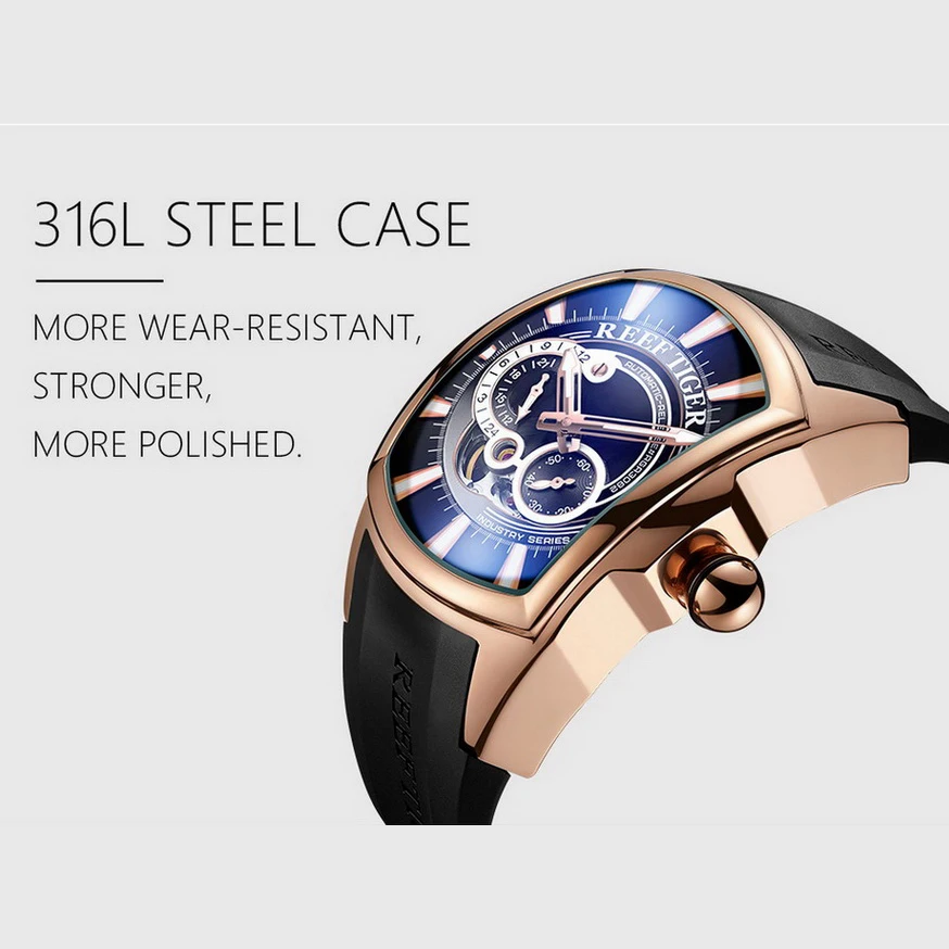 Reef Tiger orologio automatico da uomo, orologi da uomo uomo orologio da polso meccanico a carica automatica orologio militare sportivo di lusso relogio masculino