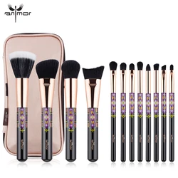 Anmor New 12 PCS Make Up Brushes Soft Synthetic Make up Brushe Set Foundation Set Eyeshadow PU Cosmetic Bag Pinceaux Maquillage