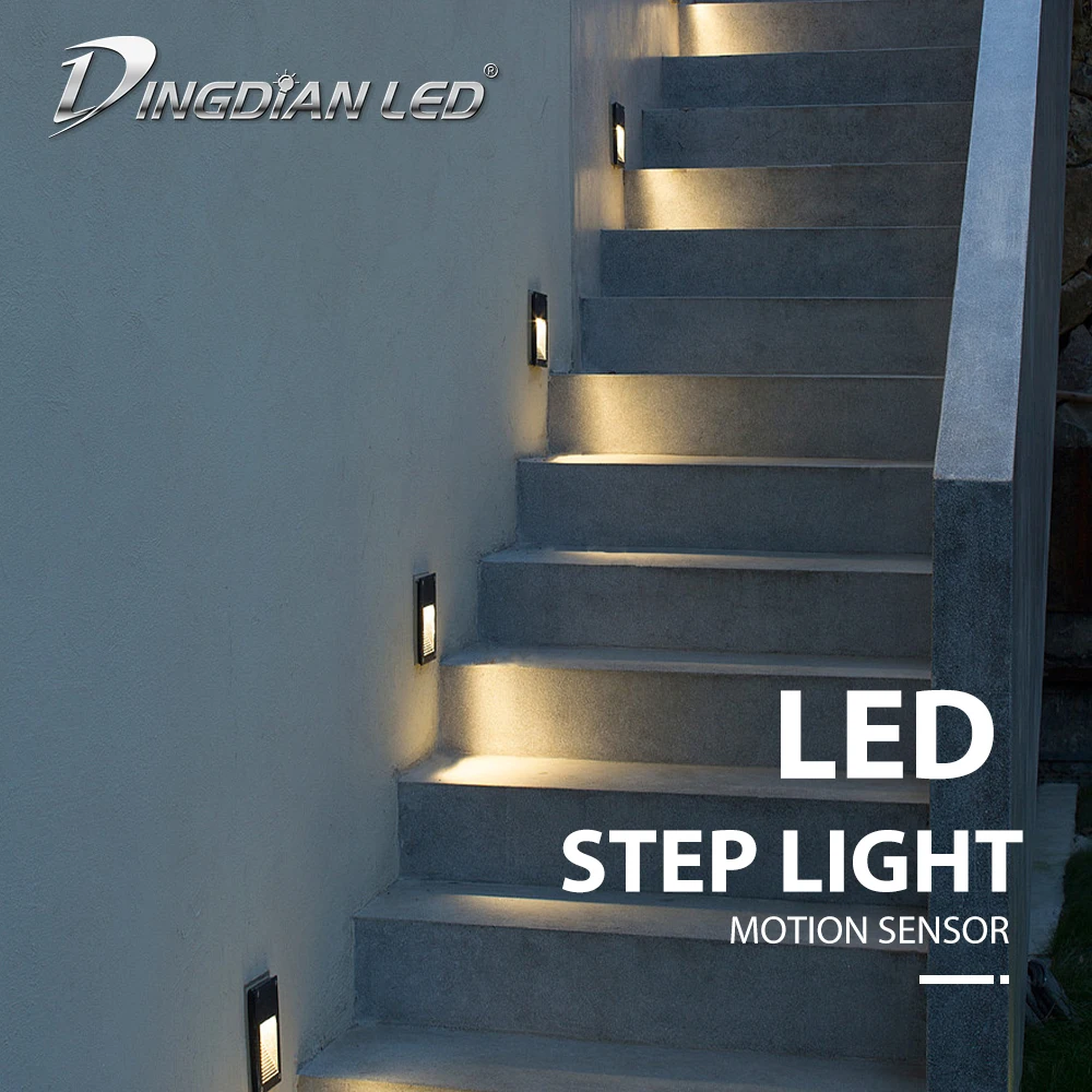 

Stair Led Light Step Lamp Motion Sensor Indoor Outdoor Footlight Recessed Corner wall Lamp exterior garden light Stair Wall Lamp