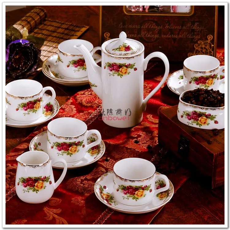 

Jingdezhen authentic bone china coffee set tea set cup plate platinum rose European 15 piece suit