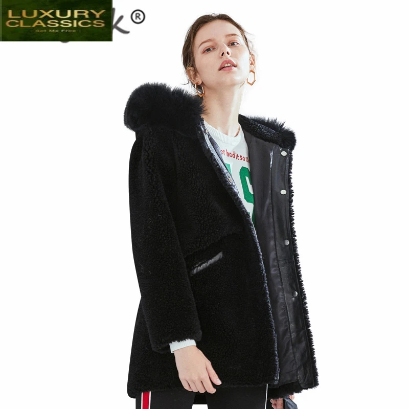 Female Real Fur Coat Winter Jacket Hooded Women Clothes 2021 Korean Thick Warm Black Long Coat Ladies Jacket Hiver F33615