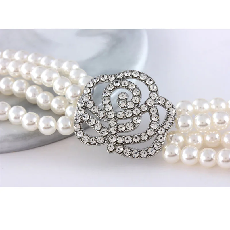 Luxury Cat Dog Collar Four-Rows Pearl Diamond Flower Necklace Collar Chain For Small Dog Cat 20/25/30cm Rhinestone Pet Accessory