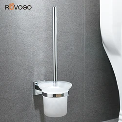 ROVOGO Bathroom Toilet Brush Holder Wall Mounted, Stainless Steel Rust Resistance Cleaning Tools Toilet Bowl Brush Set Chrome