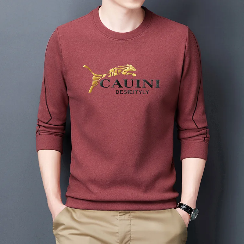 1030 Imitation German Velvet Sweatshirt Men Business Casual Comfortable Blend Slim Warm O-Neck Solid Color Long Sleeve Male Tops