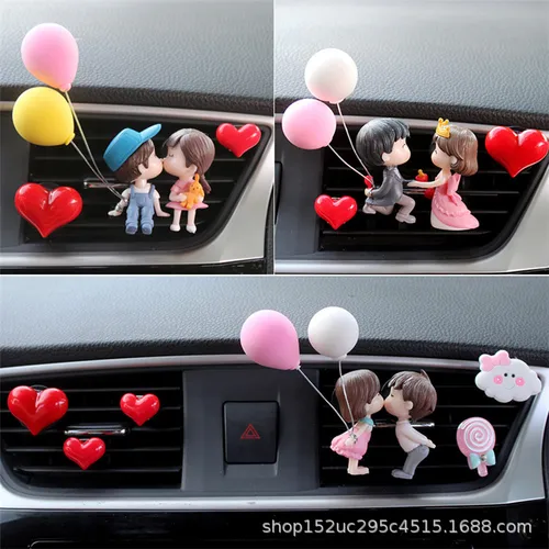 Clip de salida de aire para coche, decoración de dibujos animados bonitos para parejas, figura de acción, adorno de globo, accesorios para salpicadero Interior de coche, regalo para niña