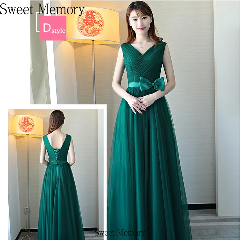 Custom Made Green Bridesmaid Dresses Long Elegant Women Dress Lady Lace Up Tulle Wedding Party Robe Special Occasion Formal Gown