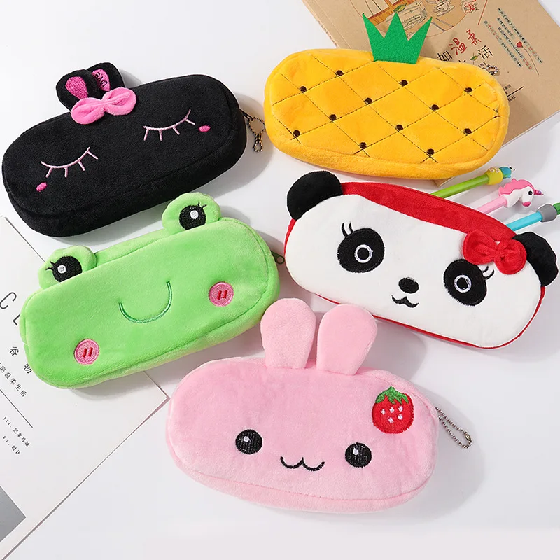 Creative cartoon animal student lady bag mini key change storage bag cute plush wallet child plush pen bag gift stationery box