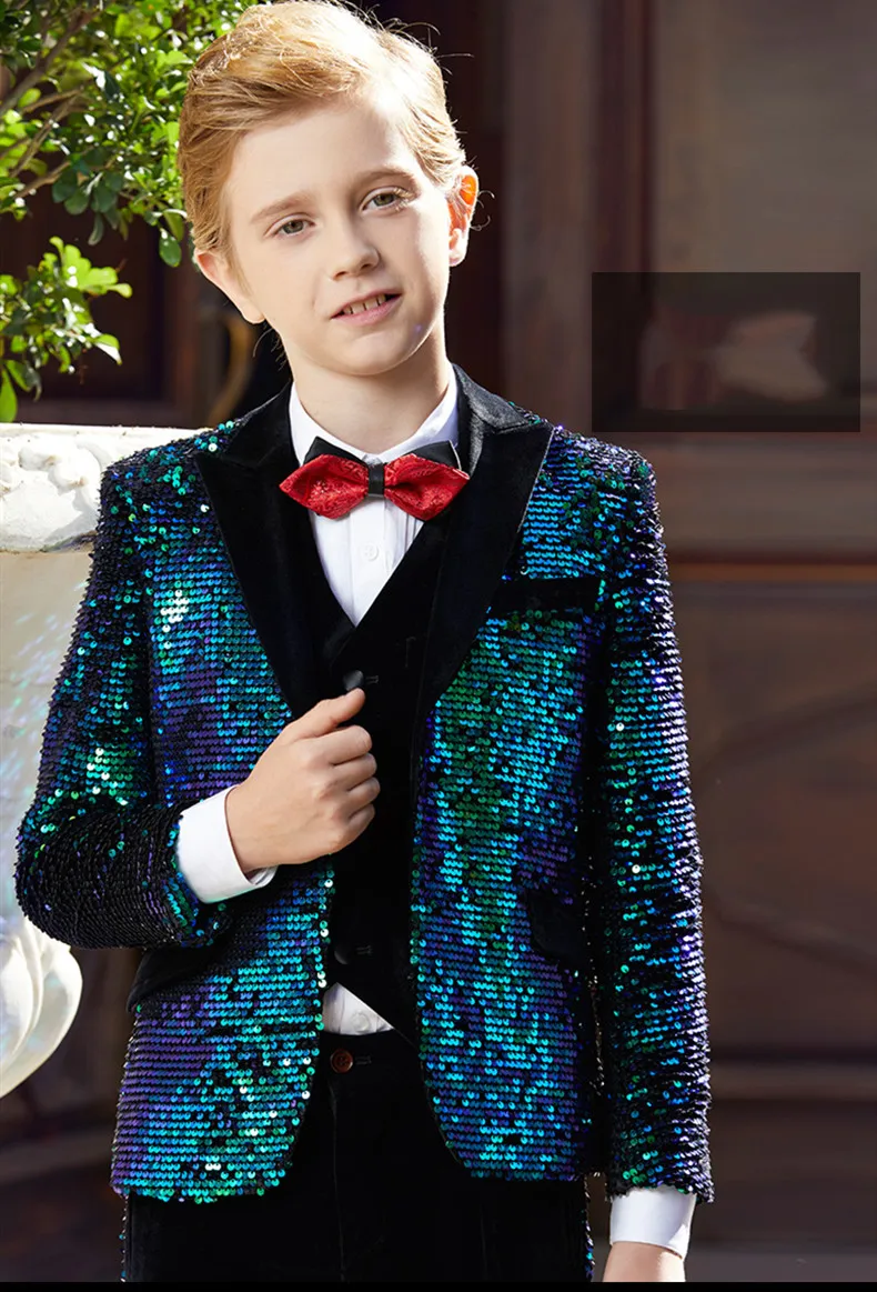 

Handsome One Button Sequin Kid Complete Designer Boy Wedding Suit Boys' Attire Custom-made (Jacket+Pants+Tie) 04