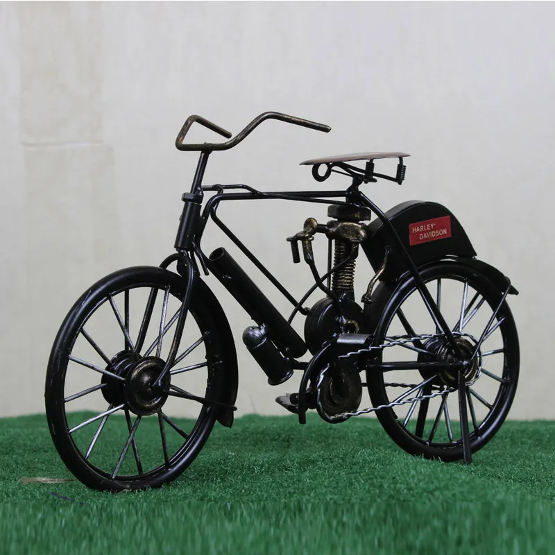 Metal Crafts Old Bicycle Model Retro Vintage Old Bike Model Antique Bicycle Club Figurine Ornament Home Office Decoration