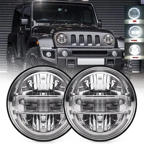 7-tums LED-strålkastare H4 DRL Runda 7-tums strålkastare Dot Emark-strålkastare för Jeep Wrangler JK Lada Niva 4x4 för Suzuki Samurai SJ410 6 best sales Suzuki Samurai 4x4 - №6