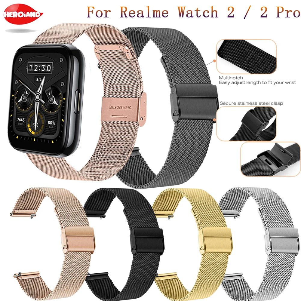 Milanese strap For Realme Watch 2 / 2 pro Smart Watch 22mm bracelet Stainless Steel For Realme Watch S / pro Wristband Bracelet