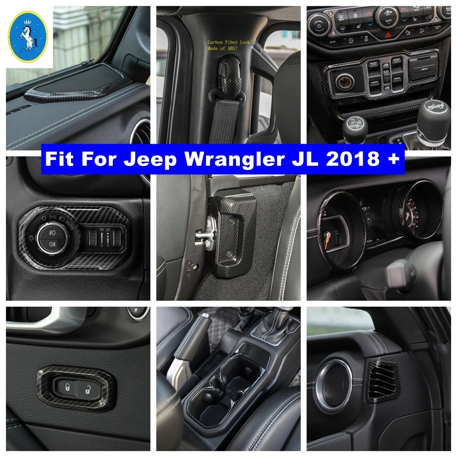 

Dashboard Air AC Roof Speaker Lights Control Panel Cover Trim For Jeep Wrangler JL 2018 - 2022 Carbon Fiber Interior Refit Kit