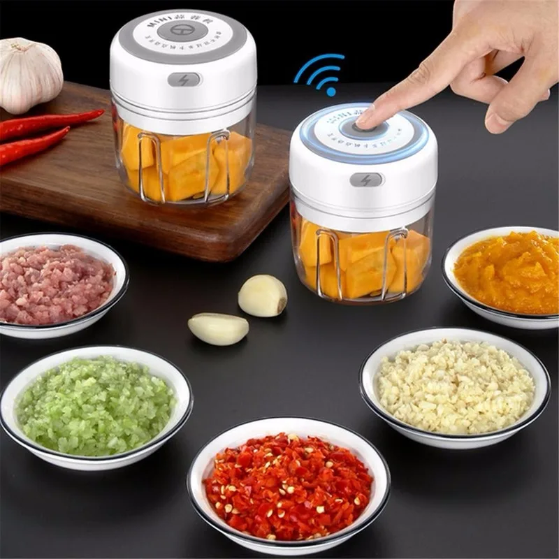 

250mL Mini Electric Garlic Chopper USB Charging Ginger Masher Machine Sturdy Durable Chili Vegetable Crusher Kitchen Tool