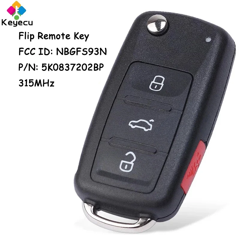 

KEYECU Intelligent Semi-intelligent NBGFS93N 5K0837202BP Flip Remote Key Fob 3+1 4 Buttons for Volkswagen Jetta Passat 2017 2018