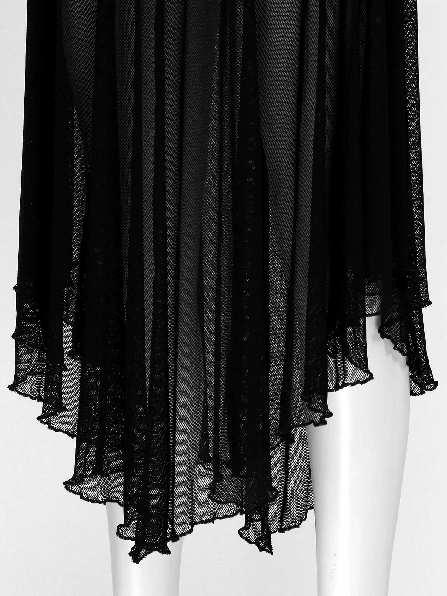 Iiniim Vrouwen Gothic Sexy Jurken Transparant Doorzichtig Mesh Jurk Mouw Hals Mouwloze Jurken Halloween Punk Rave Clubkleding