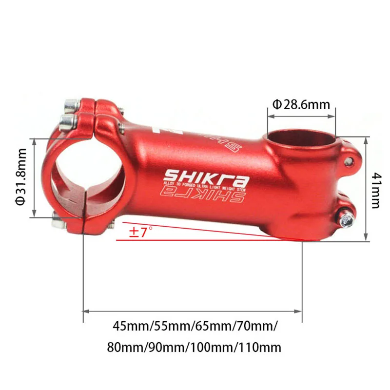 SHIKRA Bicycle Stem MTB Road Bike Stem 31.8mm 7 Degree 45/55/60/65/70/80/90/100/110mm Ultralight Mountain bike Handlebar Stem