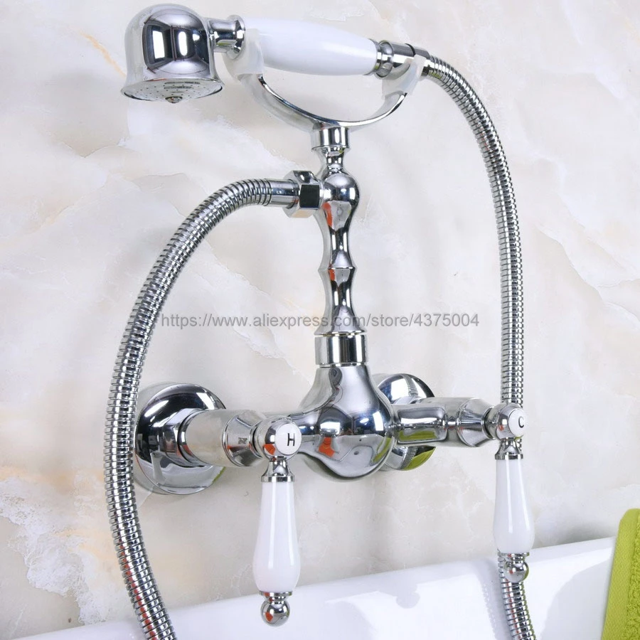 

Polished Chrome Bathroom Shower Faucet Mixer Tap With Hand Shower Head Shower Faucet Set Wall Mounted Nna213