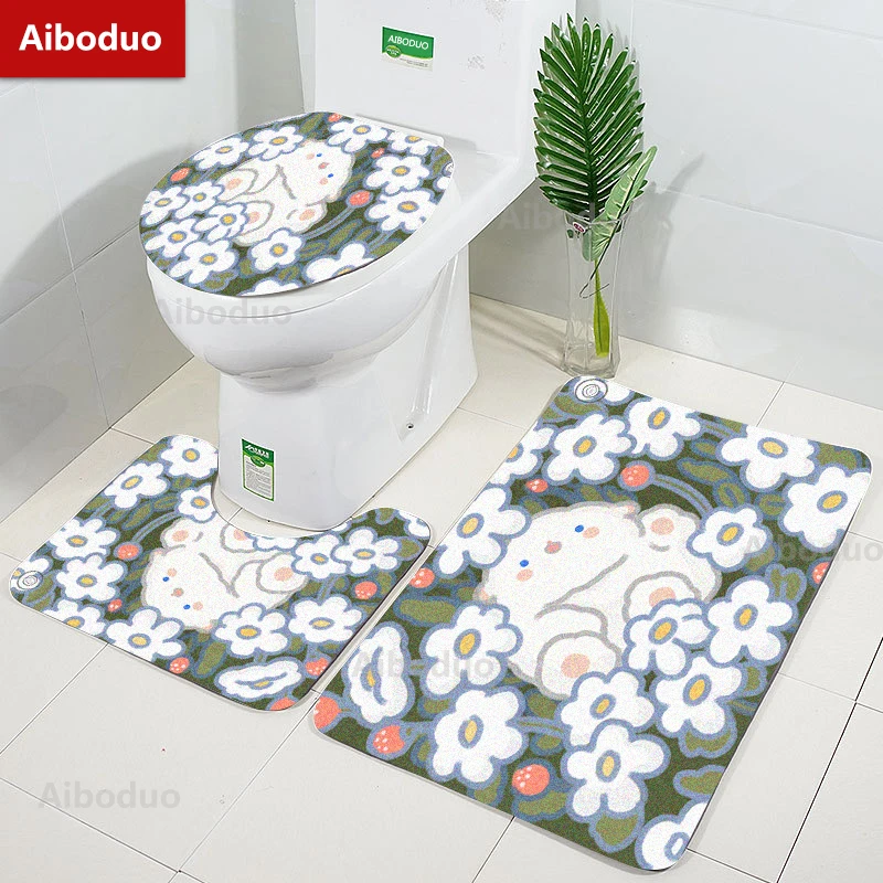 

Aiboduo Green Lamb 3pcs/set Toilet Lid Cover Set Non Slip 50*80cm Carpet BathMat Girly Warm Home Decoration Cute Restroom Rug