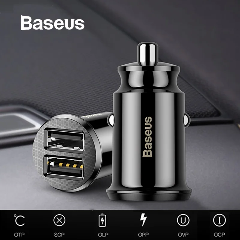 Baseus Mini Car Charger For iPhone x Samsung s10 Xiaomi mi 9 3.1A Fast Car Charging USB Car Charger Adapter Mobile Phone Charger