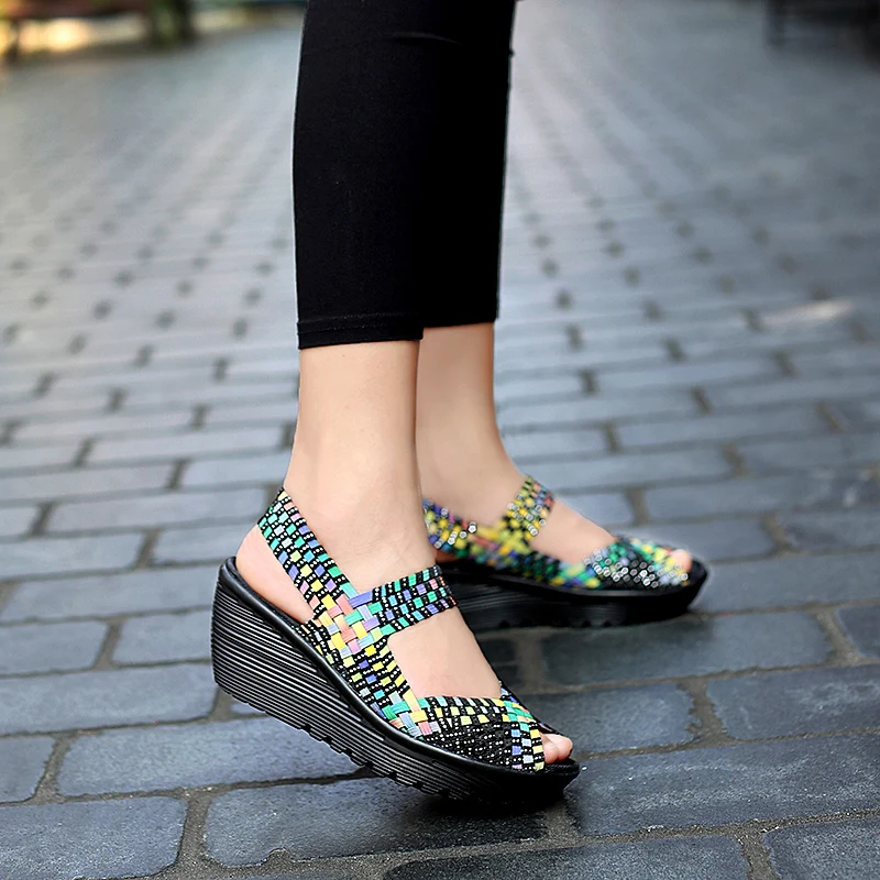 Summer Sandals Women Woven Shoes Breathable Flat Platform Shoes Woman Sneakers 5CM Heel Casual Sandals Handmade Zapatos Mujer