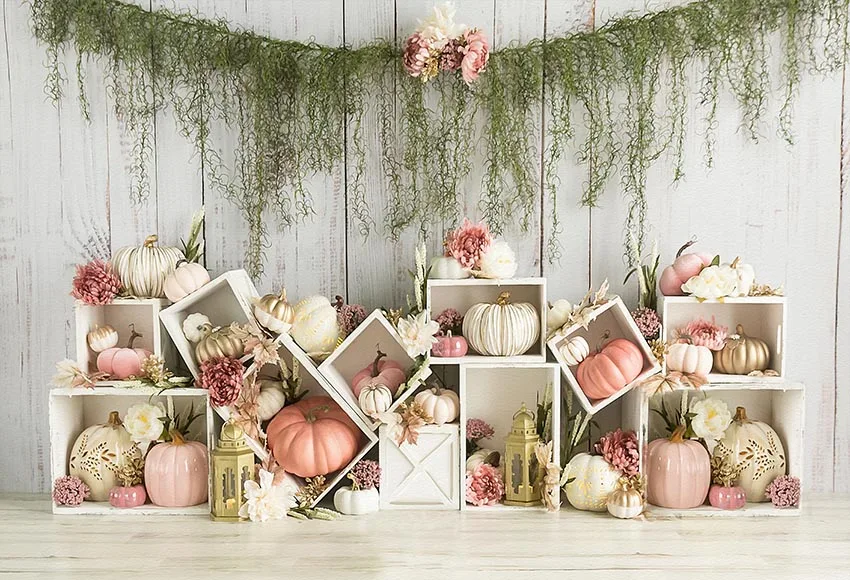 Mehofond-fondos de fotografía de calabaza, telón de fondo de primavera, plantas verdes, blanco, madera, retrato de bebé recién nacido, sesión fotográfica de estudio
