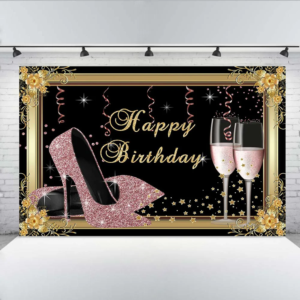 خلفية عيد ميلاد للنساء والفتيات وحفلات أعياد الميلاد السعيدة باللون الوردي بكعب عالٍ لامع خلفية للتصوير الفوتوغرافي لاستوديو الصور