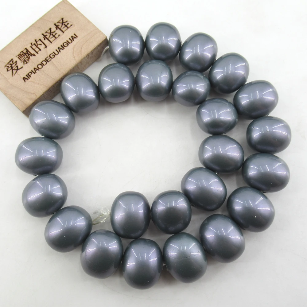 

APDGG Natural Egg Oval Grey Blue Shell Beads 16'' Loose Beads Jewelry Making DIY