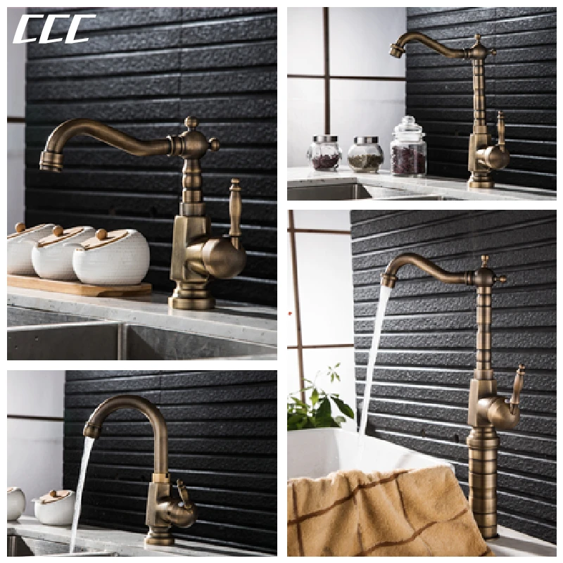 CCC Brass retro European style hot and cold water faucet   Above counter basin kitchen wash basin bathroom basin faucet switch