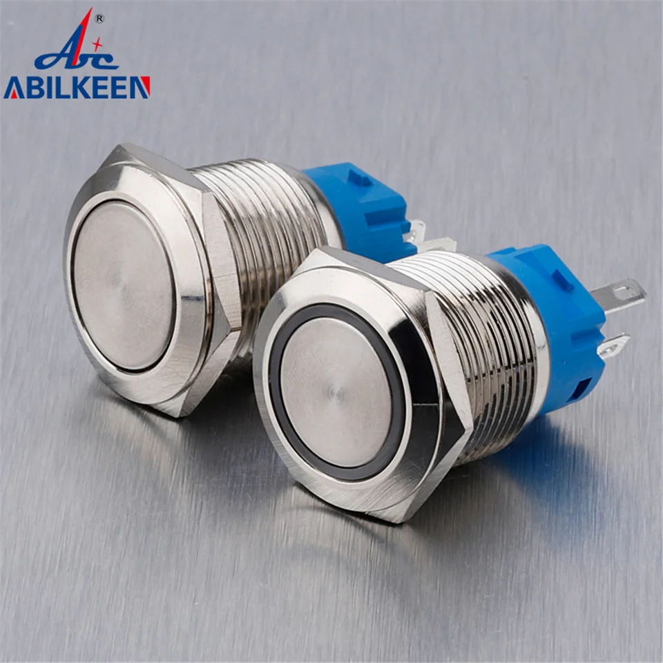 12/16/19/22mm Switch Waterproof LED Metal Switch Ring LED Light Momentary Latching Locked 5 Pins Power Push Button