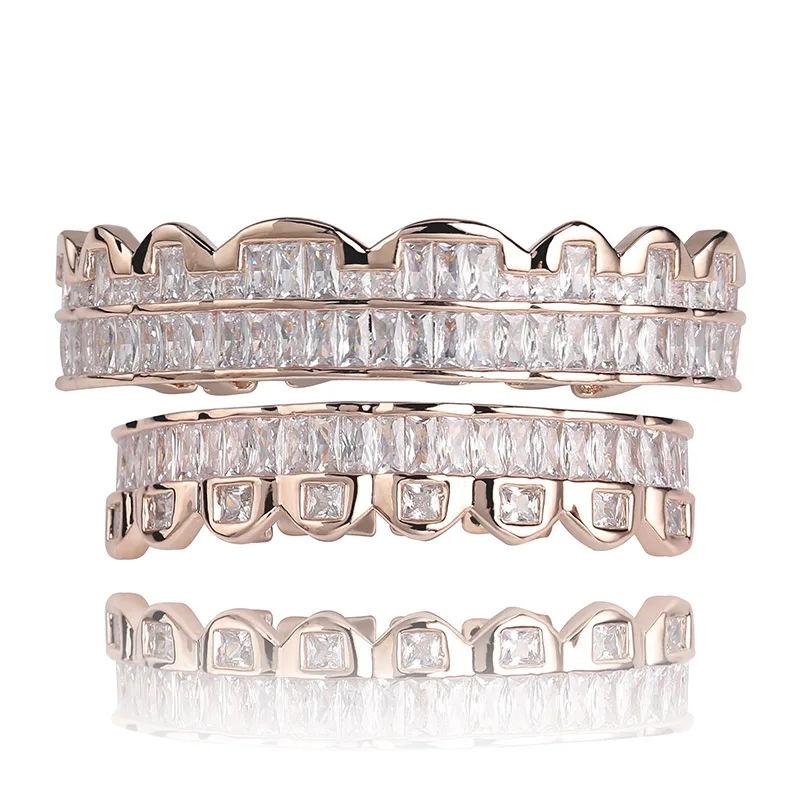 JINAO New Plated HIP HOP Teeth Grillz Top & Bottom Grills Set With silicone Real Shiny  Grill Sets Bling AAA Cubic Zircon