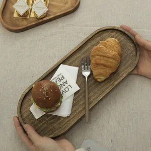 Японский винтажный деревянный поднос, треугольные подносы для торта и десертов, декоративный поднос для послеобеденного чая из искусственной древесины для кофейни, сервировочный поднос