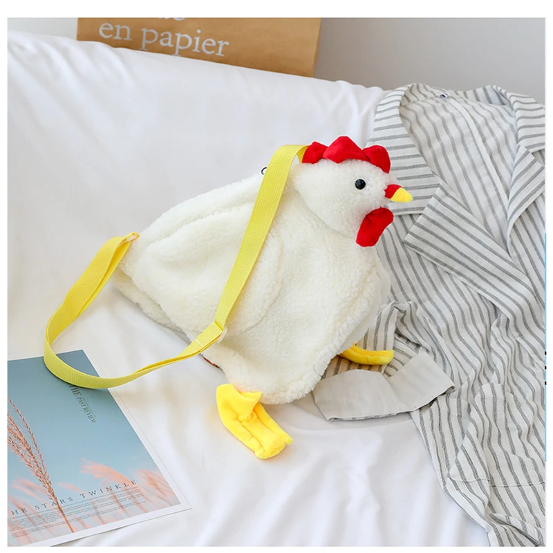 2020 Fashion Trend Women Plush Crossbody Purse Cute Cartoon Chicken Shoulder Bag Party Work Travel Satchel Stylish Handbags