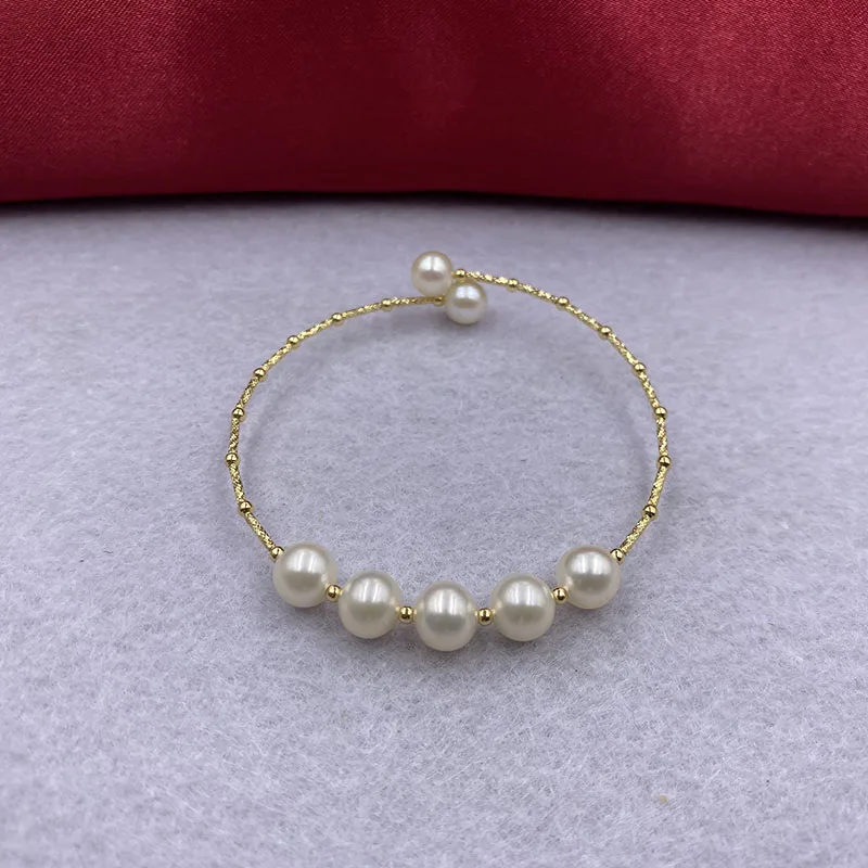 Sinya Natural Pearl 18k Gold Tube Bangles Bracelet for Women Girl Mum Lover Diameter 55mm Pearls Dia 7-8mm News