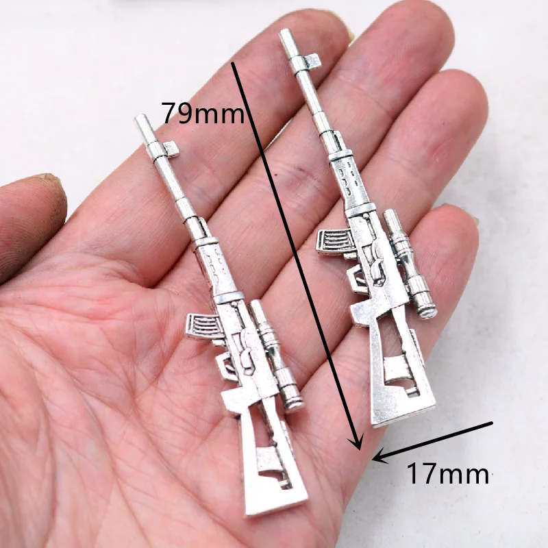 3D Sniper Rifle Silver Plated Tone Metal Pendant Punk Necklace Accessories DIY Charms Jewelry Crafts Making  A483